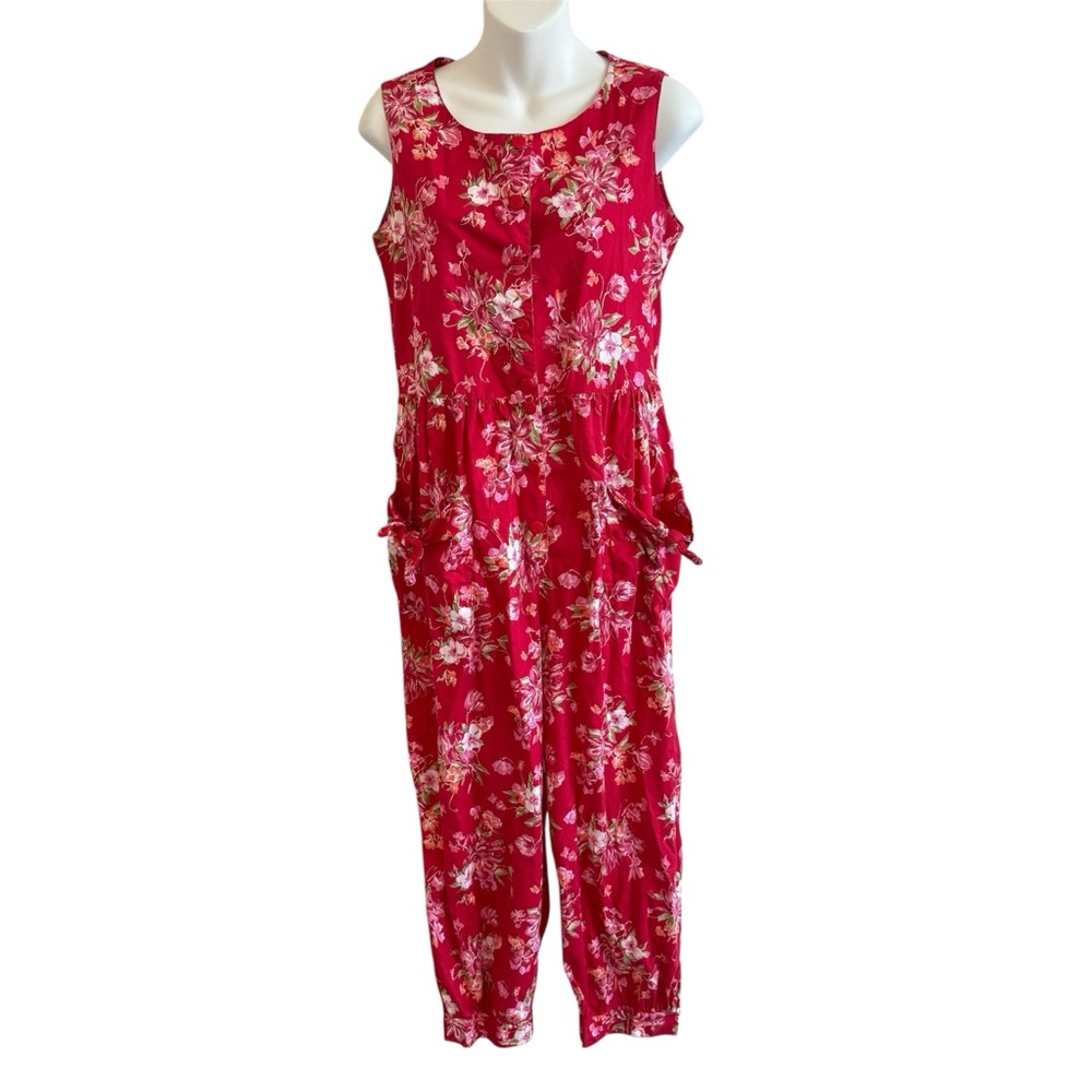 Laura Ashley Red Floral Sleeveless Jumpsuit
